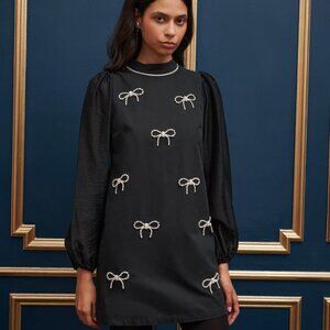 Sister Jane Black Dress enchanted bow mini dress with rhinestone Bow Details